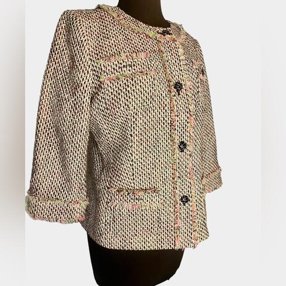 Talbots Tweed Multicolored Ladylike Office Neon Artsy Colorful Blazer 12P - Picture 2 of 8